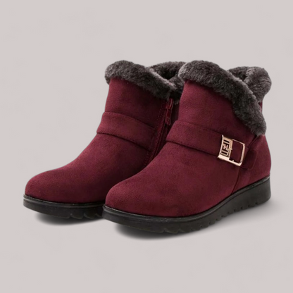 Women's warm ankle boots with faux fur lining and suede upper
