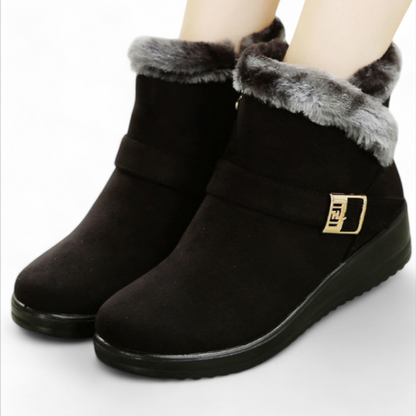 Close-up of high-density foam insole inside women's winter boots