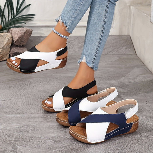 Vellora women's orthopedic incline sandals in black and white with memory foam sole