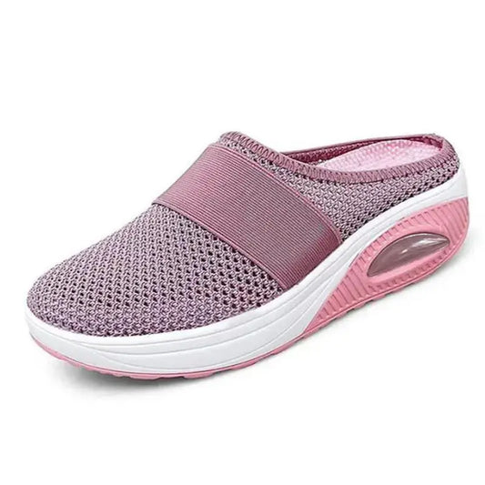 Oralie women's orthopedic platform slippers in pink, side view