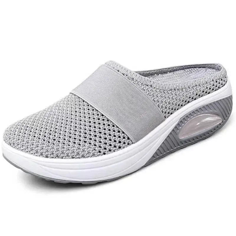 Oralie platform slippers in light grey, full shoe view