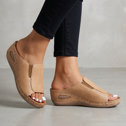 Women's orthopedic slip-on sandals with cushioned comfort sole in beige