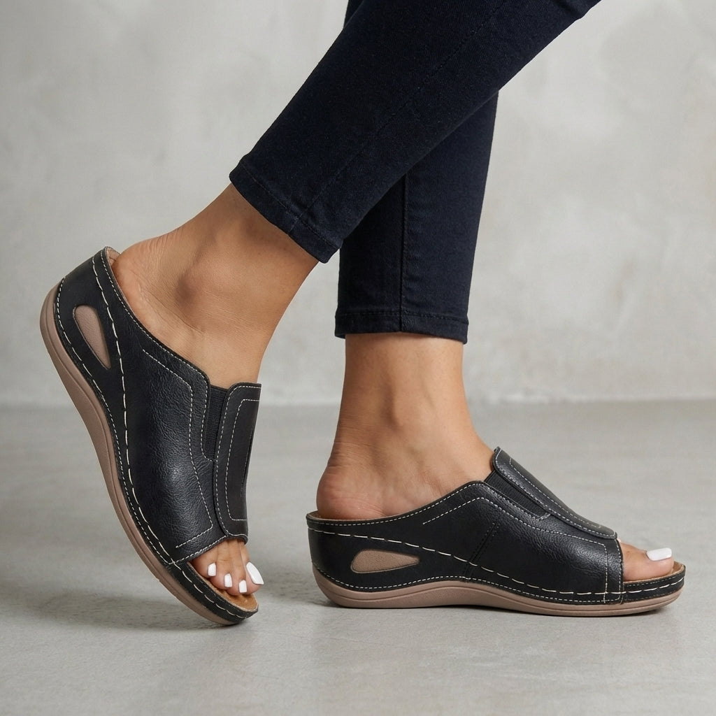Lightweight orthopedic sandals for women in charcoal color
