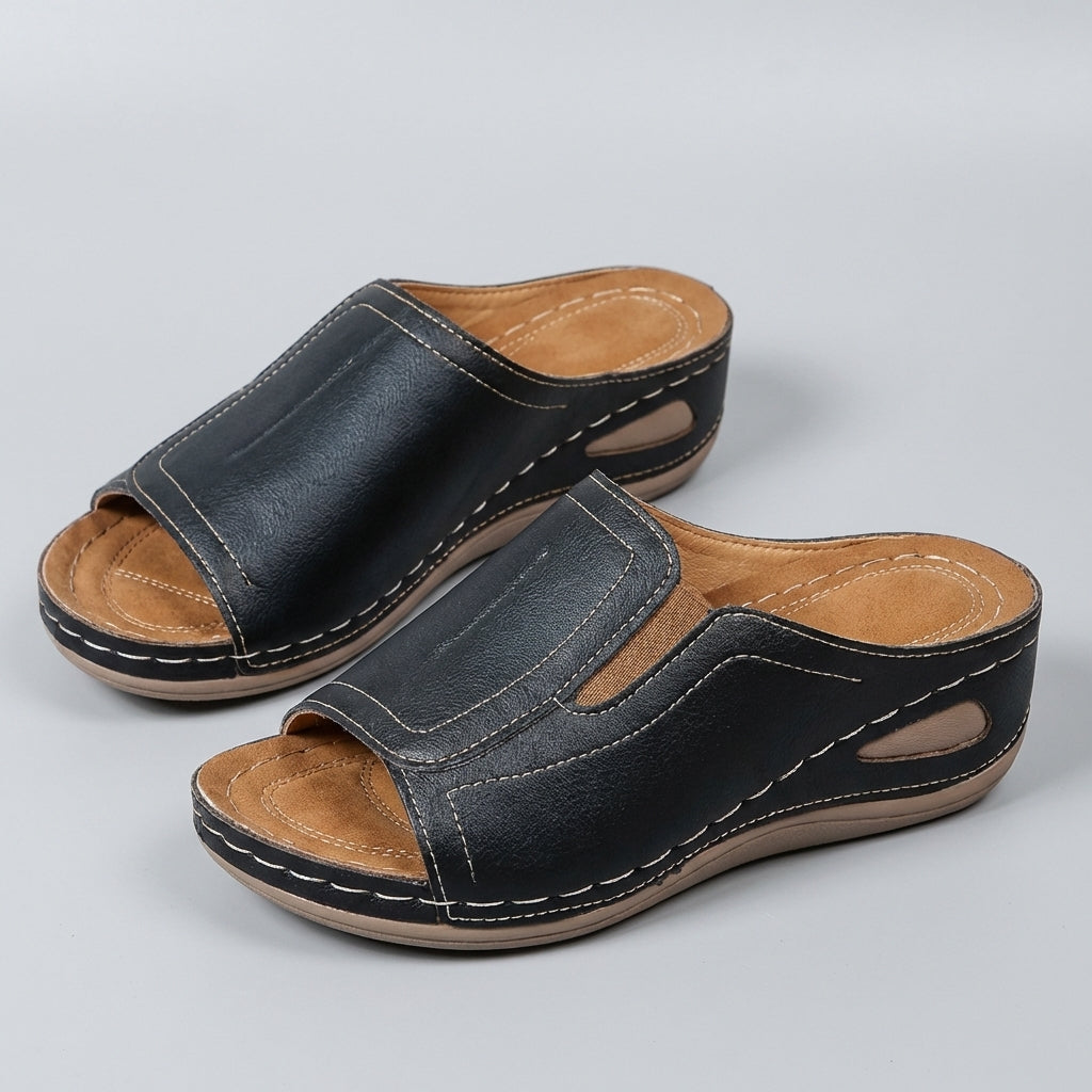 Side view of women's orthopedic comfort sandals with minimalist style