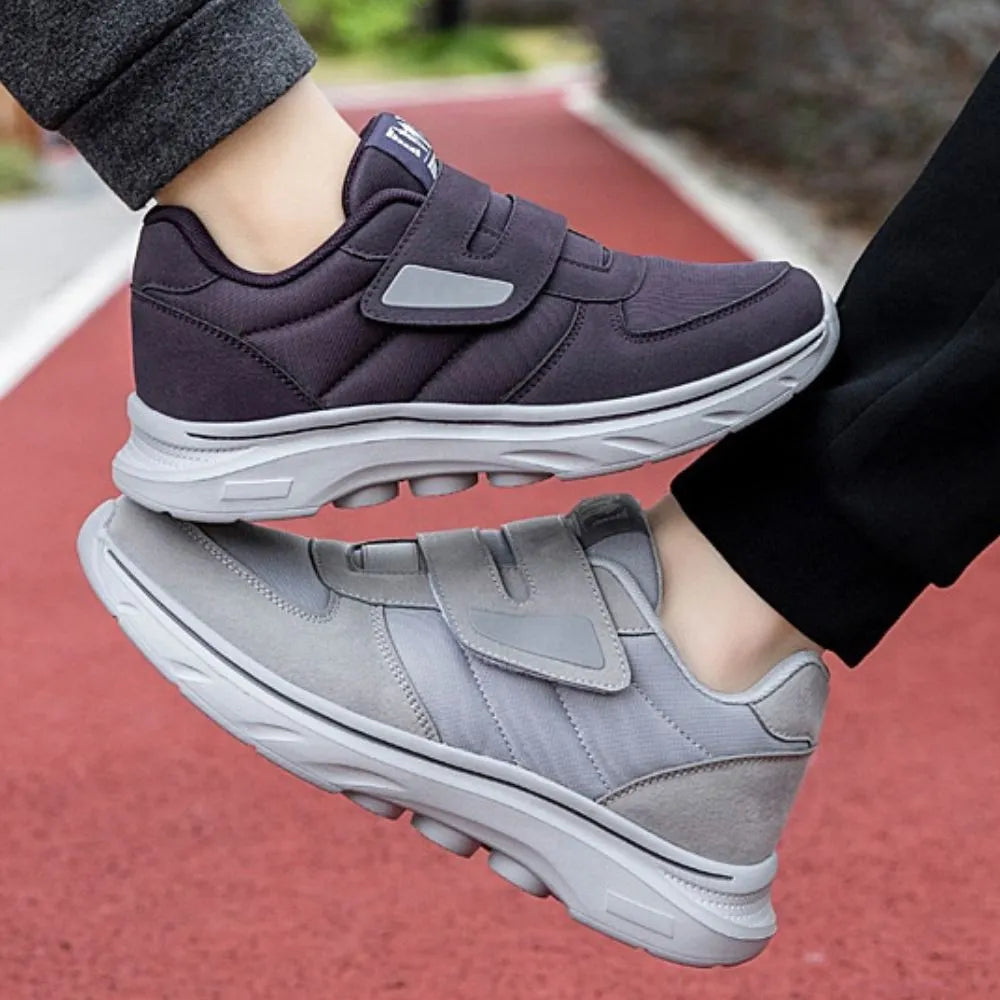 Round toe box of women's orthopedic sneaker with extra toe space