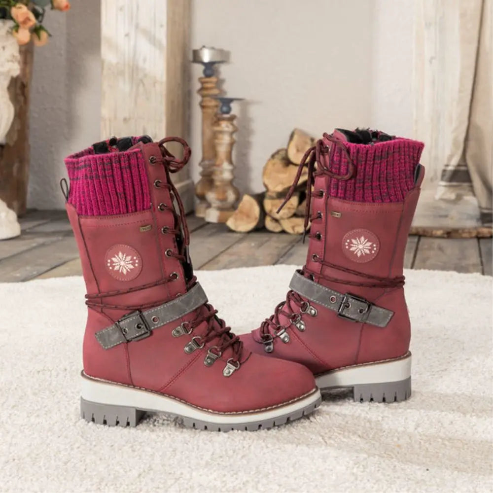 Women wearing Frostiva orthopedic winter boots on snowy ground
