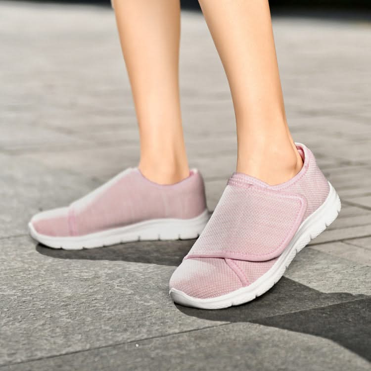 Close-up of breathable knit mesh upper on Velara edema relief shoes