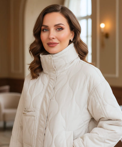 Women's wind-resistant puffer jacket in olive green – side view