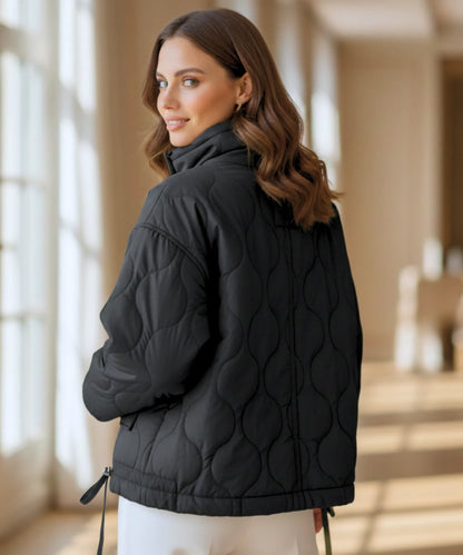 Women's quilted puffer jacket with high collar and front zip