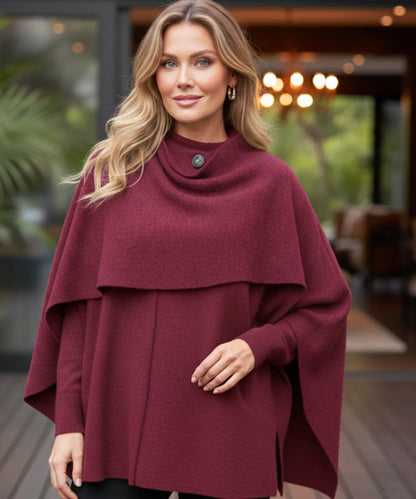 Elara women's oversized wool wrap coat in burgundy with shawl collar