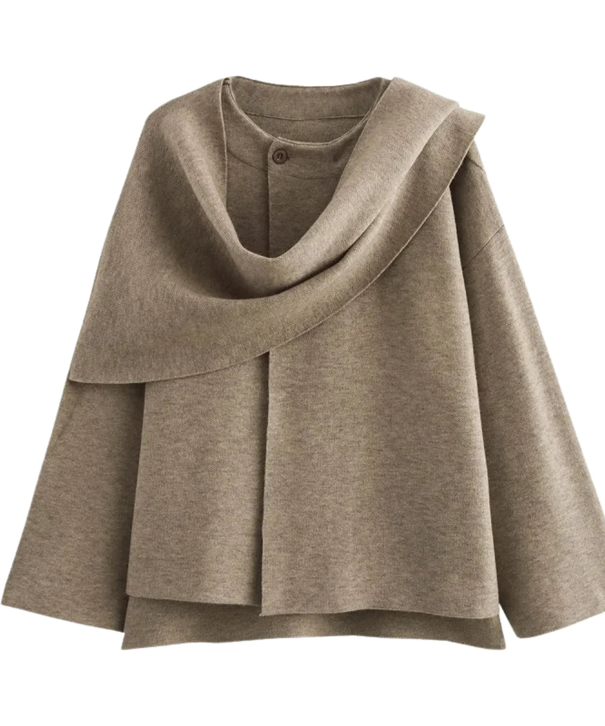 Elara wool wrap coat in charcoal showing fluid, flattering drape