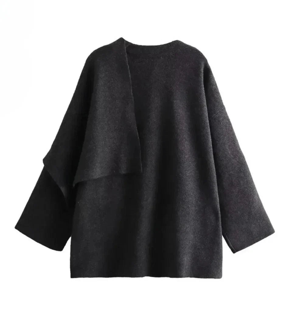 Women's oversized wool wrap coat in three colours: burgundy, charcoal, taupe