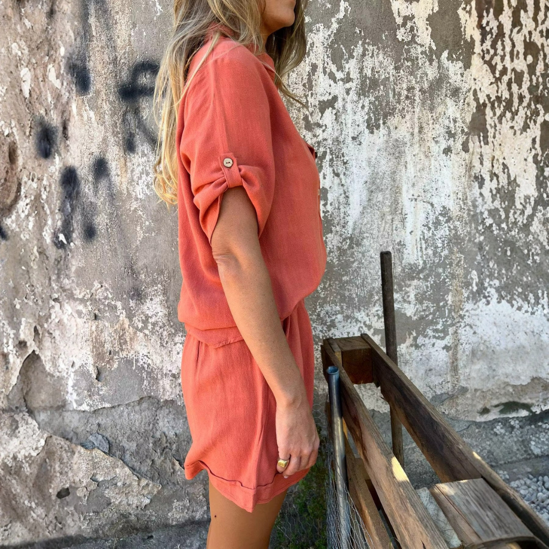 Lightweight women's summer shirt and shorts set in white