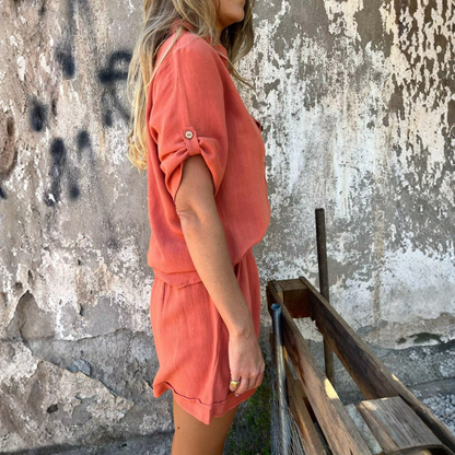 Lightweight women's summer shirt and shorts set in white