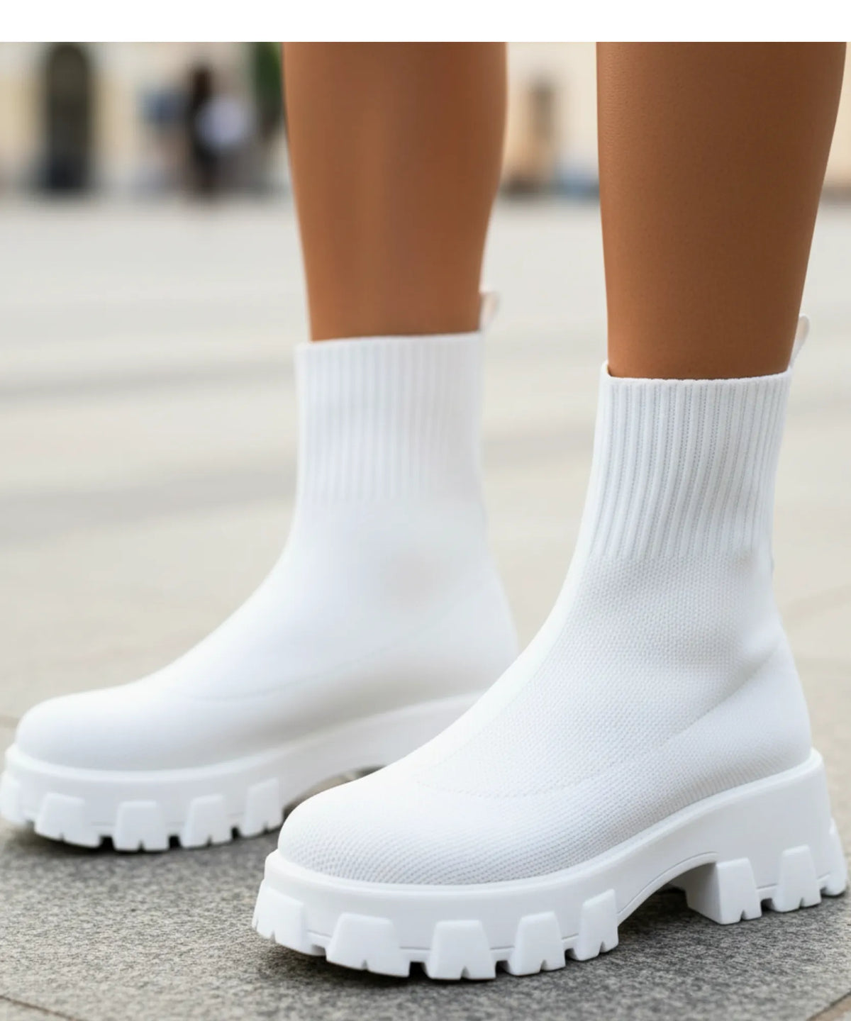 Detail of high-density elastic knit upper on women's sock boot