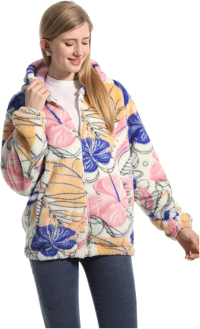 Women's hooded fleece jacket with full-zip fastening and front pockets