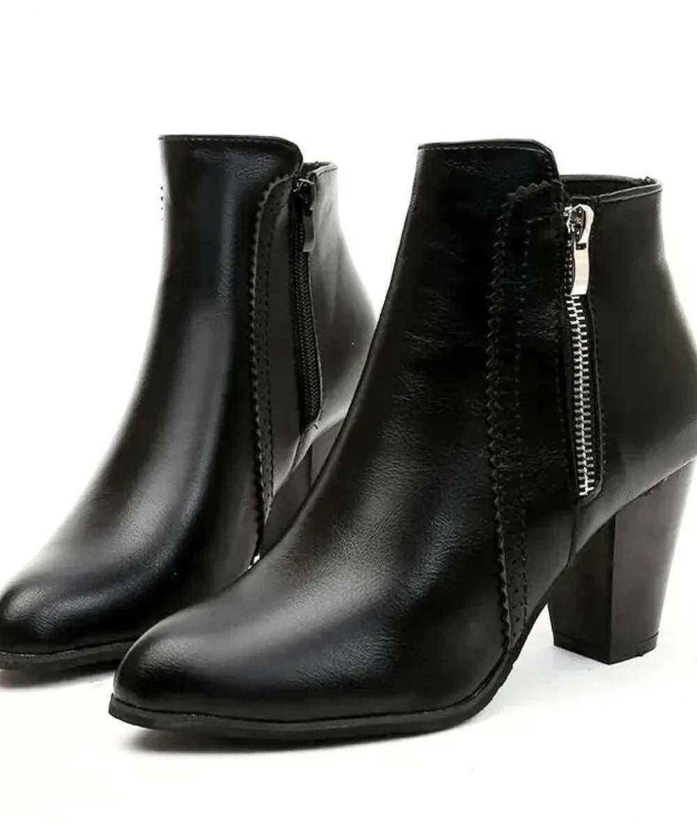 Full-length view of Serena women's cognac ankle boots with side zip