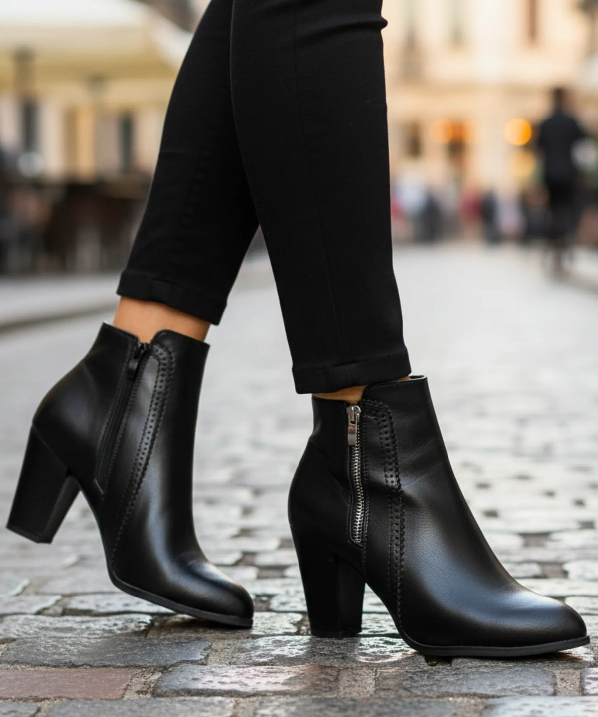Side zipper detail on Serena women's block heel ankle boots