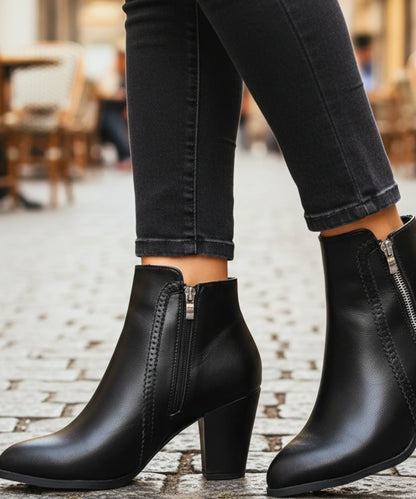 Serena cognac ankle boots styled with tailored trousers