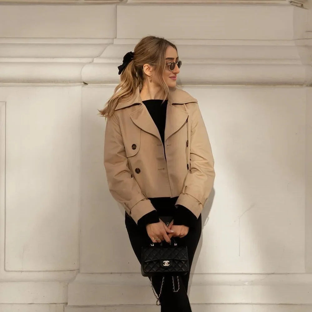 Marlowe crop jacket featuring a refined turn-down collar