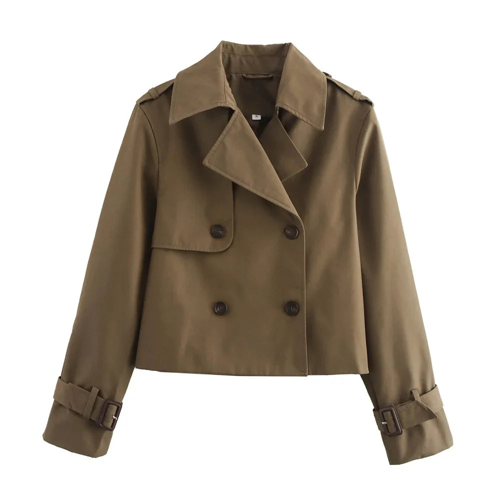 Khaki layering crop jacket with practical pockets for modern wardrobes