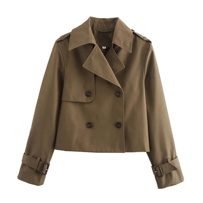Khaki layering crop jacket with practical pockets for modern wardrobes