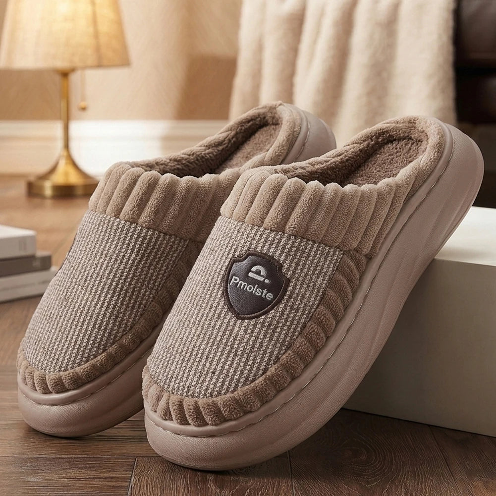 Women's fleece-lined indoor slippers with closed round toe – blue