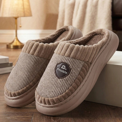 Women's fleece-lined indoor slippers with closed round toe – blue