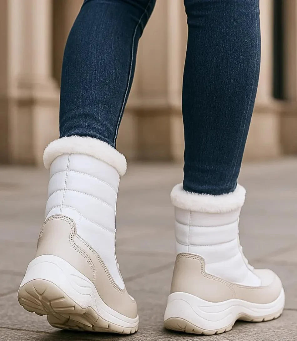 Women's black snow boots with quilted polyester shaft and non-slip rubber outsole