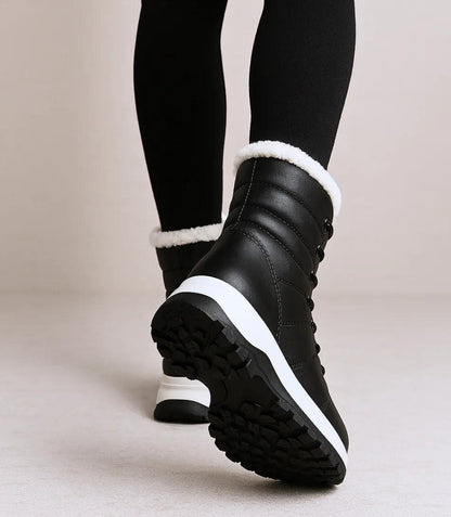 Ivory waterproof mid-calf boots for women with thick thermal lining
