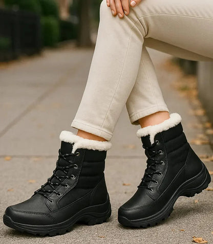 Kira women's waterproof snow boots in navy with fur trim collar