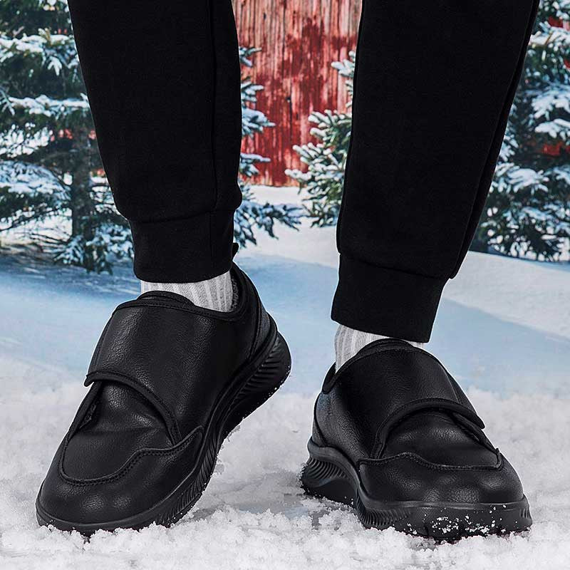 Close-up of wide velcro open vamp on women's winter sneaker
