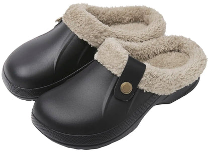 Wren lined winter slippers in black with plush fleece lining and EVA non-slip sole