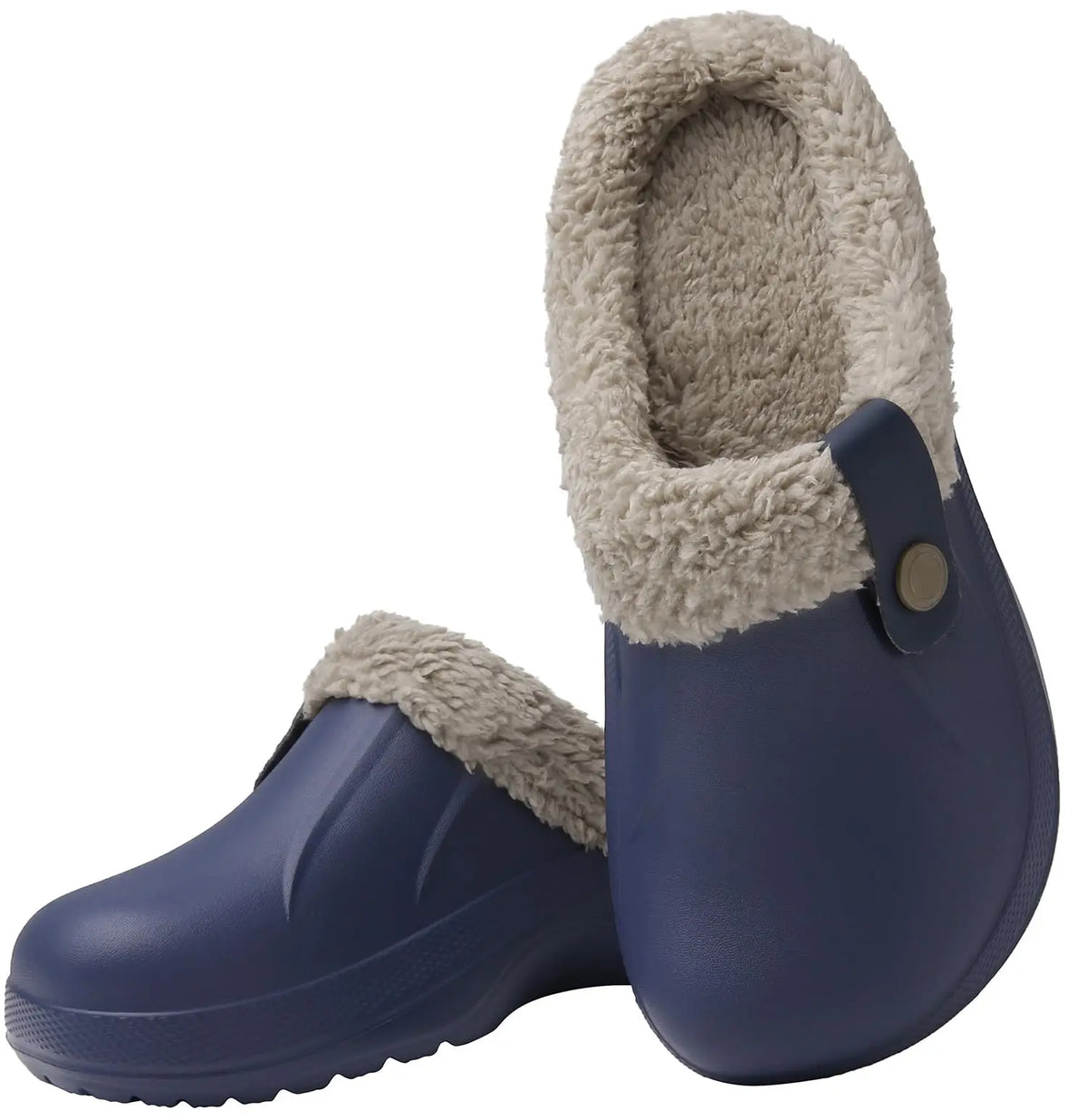 Wren waterproof slippers in grey worn on a balcony setting